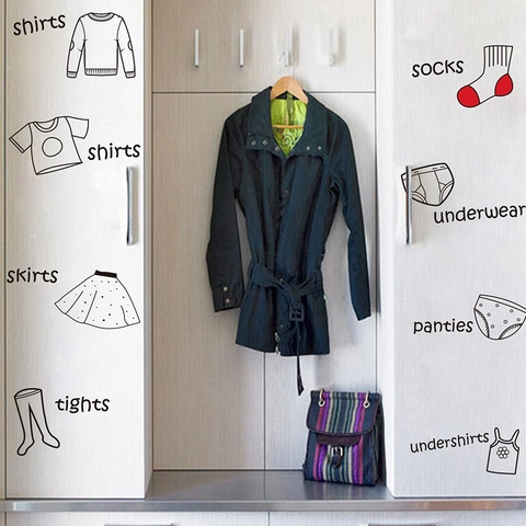 Minimalist PVC Clothing Organization Labels Wall Stickers For Wardrobe Closet Organizing Hand Drawn Home Decor For Kids