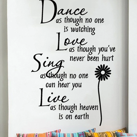 Removable PVC Inspirational Quotes Flower Wall Sticker Dance Love Sing Live Motivational Lettering For Home Bedroom Decor