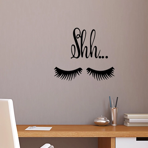Shh Eyelashes Wall Sticker PVC Self-Adhesive Decal For Bedroom Kids Room Modern Minimalist Home Decor Accessory