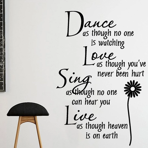 Removable PVC Inspirational Quotes Flower Wall Sticker Dance Love Sing Live Motivational Lettering For Home Bedroom Decor