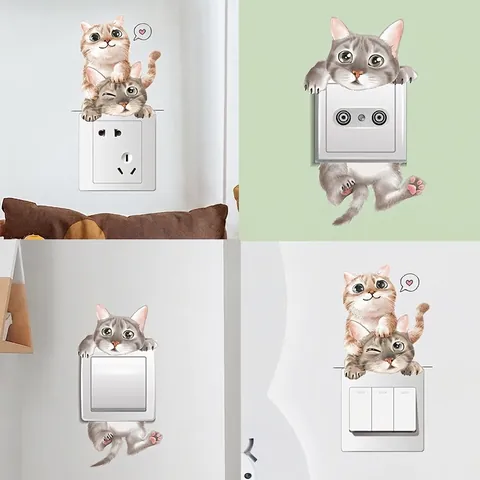 Adesivi Murali Gatto 3D per Interruttore Luce Presa PVC Autoadesivo Decalcomanie Animali per Cameretta Bambini Camera da Letto
