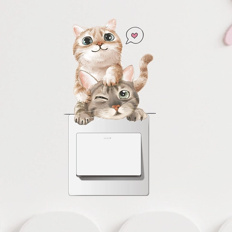 Adesivi Murali Gatto 3D per Interruttore Luce Presa PVC Autoadesivo Decalcomanie Animali per Cameretta Bambini Camera da Letto