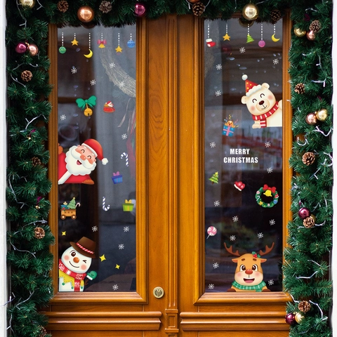 Adesivi Natalizi per Finestre con Babbo Natale Renna Pupazzo di Neve Fiocco di Neve Natale Festa Casa PVC Adesivi Statici Fogli Multipli