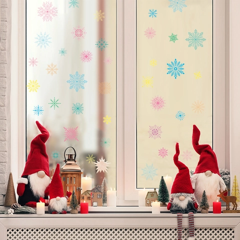 Kerst Kleurrijke Sneeuwvlok Vensterstickers Statische Hechting PVC UV-Gedrukt Glas Stickers Voor Vakantie Thuis Winter Feest