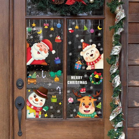 Adesivi Natalizi per Finestre con Babbo Natale Renna Pupazzo di Neve Fiocco di Neve Natale Festa Casa PVC Adesivi Statici Fogli Multipli