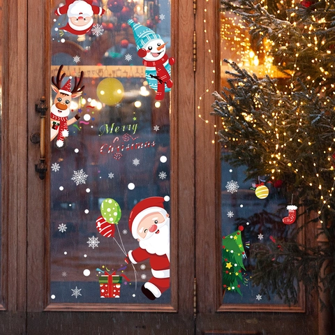 Weihnachten Fensteraufkleber Statische Haftung Weihnachtsmann Schneemann Rentier Weihnachtsbaum Schneeflocke Aufkleber Für Glas Deko
