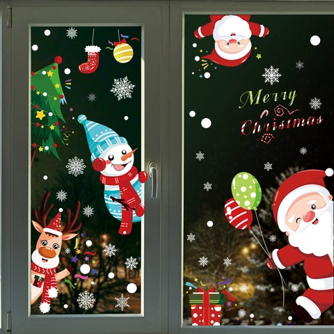 Weihnachten Fensteraufkleber Statische Haftung Weihnachtsmann Schneemann Rentier Weihnachtsbaum Schneeflocke Aufkleber Für Glas Deko
