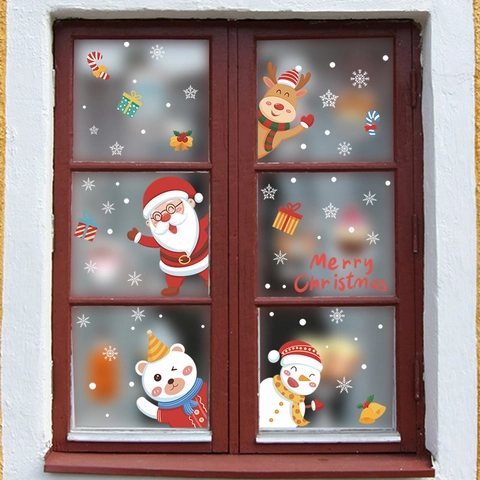 Kerst Vensterstickers PVC Statisch Hechtend Kerstman Rendier Sneeuwman Sneeuwvlokken Stickers Voor Huis Winkel Glas Decoratie