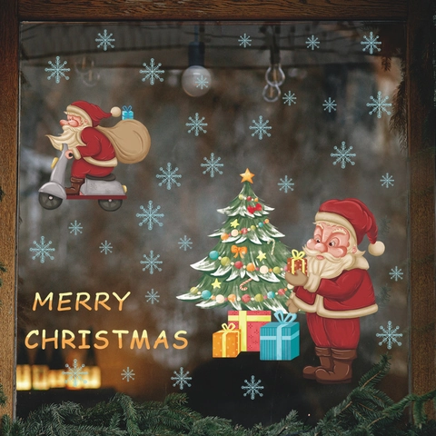 PVC Kerstvensterstickers Kerstman Kerstboom Sneeuwvlok Patronen Merry Christmas Lettering Voor Feestelijke Decoratie