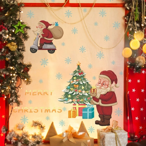 PVC Kerstvensterstickers Kerstman Kerstboom Sneeuwvlok Patronen Merry Christmas Lettering Voor Feestelijke Decoratie