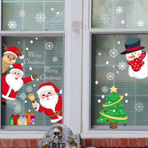 Weihnachtsfensteraufkleber Weihnachtsmann Schneemann Rentier Weihnachtsbaum Muster PVC Statische Haftung Glasaufkleber Für Feiertagsdekoration