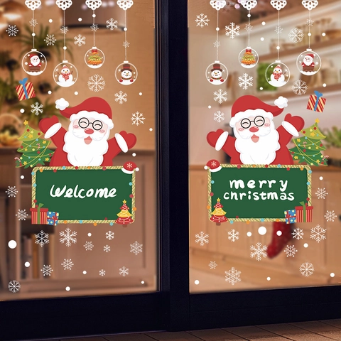 Fröhliche Weihnachten Weihnachtsmann PVC Statische Fensteraufkleber Schneeflocken Wandaufkleber Für Glastür Zuhause Weihnachtsdeko