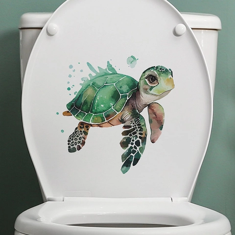 Aquarell Meeresschildkröte Wandaufkleber Wasserdicht PVC Selbstklebend WC Aufkleber Badezimmer Deko Für Kinderzimmer Home Art