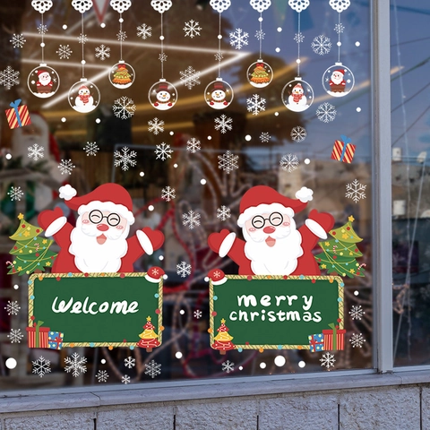 Fröhliche Weihnachten Weihnachtsmann PVC Statische Fensteraufkleber Schneeflocken Wandaufkleber Für Glastür Zuhause Weihnachtsdeko