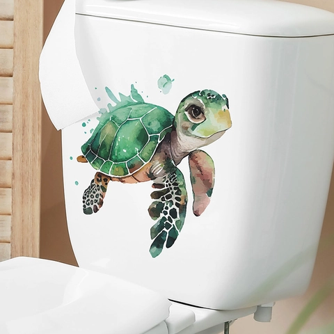 Aquarell Meeresschildkröte Wandaufkleber Wasserdicht PVC Selbstklebend WC Aufkleber Badezimmer Deko Für Kinderzimmer Home Art
