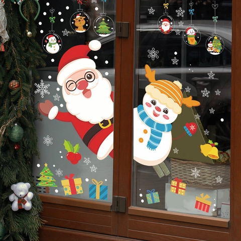 Pegatinas Navideñas Ventana Papá Noel Muñeco de Nieve Adhesión Estática PVC Para Puerta Cristal Decoración Hogar Vinilo Pared