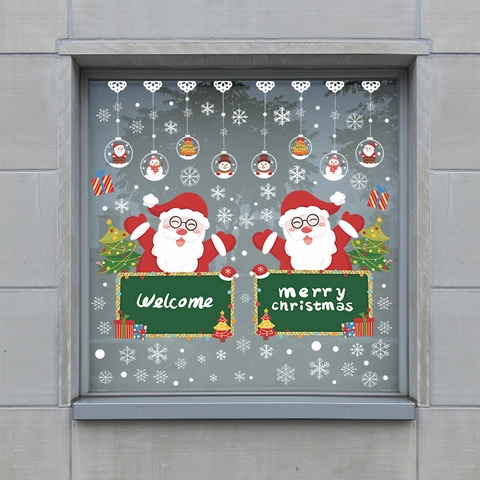 Fröhliche Weihnachten Fensteraufkleber Weihnachtsmann Schneeflocken Statisch Haftende Glasbilder Für Weihnachtsdeko Schaufenster