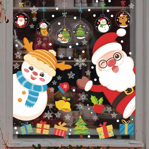 Pegatinas Estáticas de Navidad para Ventanas PVC Papá Noel Muñeco de Nieve Reno Copo de Nieve Decoración para Cristales Tienda