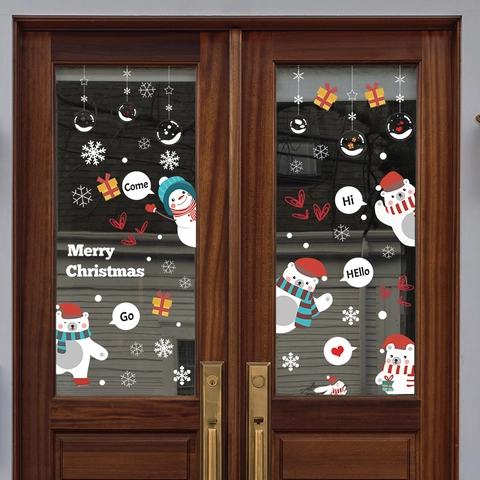 Weihnachten Bär Schneemann Fensteraufkleber Statische PVC Aufkleber Für Glastür Weihnachten Party Home Urlaub Dekoration Wandaufkleber