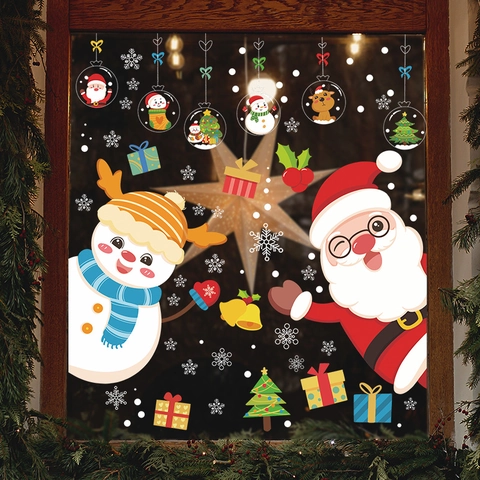 Pegatinas Estáticas de Navidad para Ventanas PVC Papá Noel Muñeco de Nieve Reno Copo de Nieve Decoración para Cristales Tienda