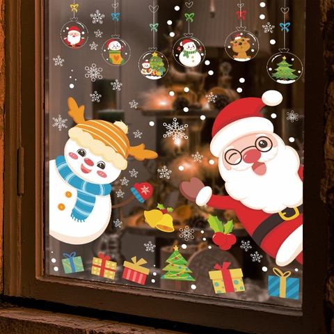 Pegatinas Navideñas Ventana Papá Noel Muñeco de Nieve Adhesión Estática PVC Para Puerta Cristal Decoración Hogar Vinilo Pared