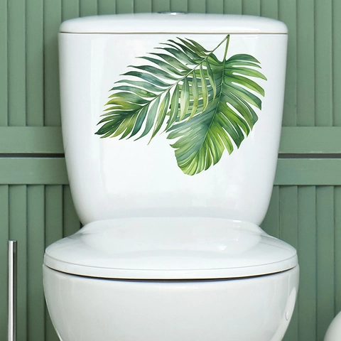 Green Tropical Monstera Leaves Wall Sticker For Bathroom Toilet Decor Waterproof PVC Removable Modern Minimalist Home Decoration