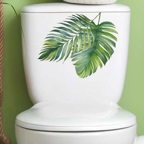 Green Tropical Monstera Leaves Wall Sticker For Bathroom Toilet Decor Waterproof PVC Removable Modern Minimalist Home Decoration