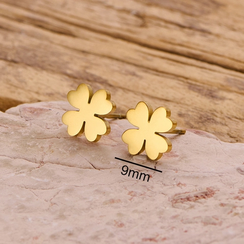 Stainless Steel Four Leaf Clover Stud Earrings Mini Simple Sweet Style Small Jewelry For Women Girls
