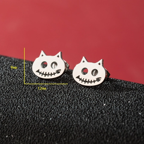 Gothic Stainless Steel Halloween Cat Skull Stud Earrings For Women Hollow Out Cartoon Animal Punk Festive Jewelry Gift