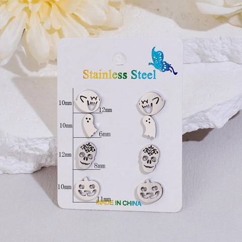 Halloween Stainless Steel Stud Earrings Ghost Skull Pumpkin Demon Cartoon Small Studs For Women Holiday Holiday Jewelry