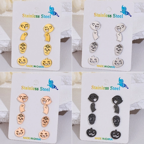 Halloween Stainless Steel Stud Earrings Ghost Skull Pumpkin Demon Cartoon Small Studs For Women Holiday Holiday Jewelry