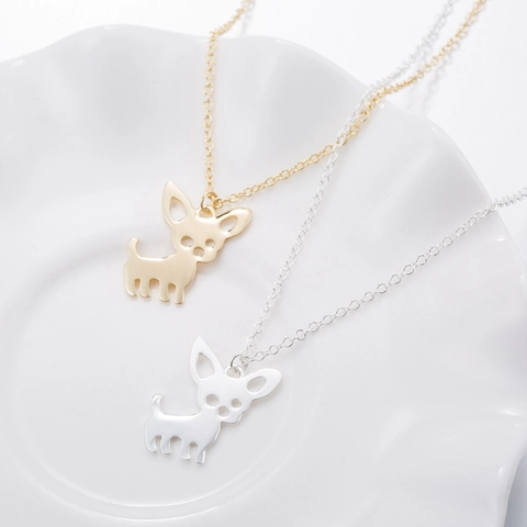 Stainless Steel Chihuahua Dog Pendant Necklace For Women Girls Cute Animal Pet Jewelry Gold Silver Plated Dog Lover Gift