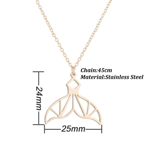Stainless Steel Mermaid Whale Tail Pendant Necklace Minimalist Geometric Hollow Fish Tail Clavicle Chain For Women Jewelry Gift