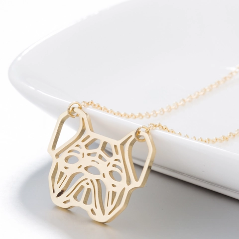 Geometric Hollow French Bulldog Pendant Necklace Stainless Steel Dog Profile Pug Head Jewelry For Women Pet Lover Gift