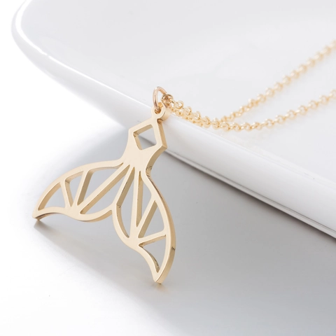 Stainless Steel Mermaid Whale Tail Pendant Necklace Minimalist Geometric Hollow Fish Tail Clavicle Chain For Women Jewelry Gift