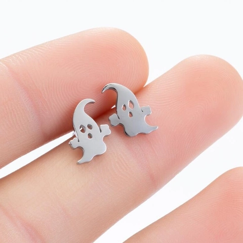 Stainless Steel Halloween Stud Earrings Cute Ghost Pumpkin Jack-O'-Lantern Asymmetric Earrings For Women Christmas Gift Fashion Jewelry