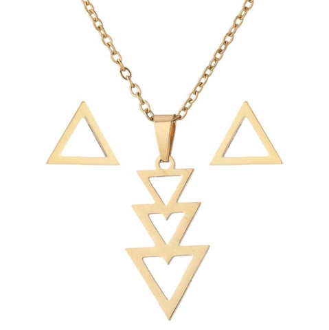 Minimalist Stainless Steel Geometric Hollow Triangle Pendant Necklace And Stud Earrings For Women Gold Silver Plated Jewelry