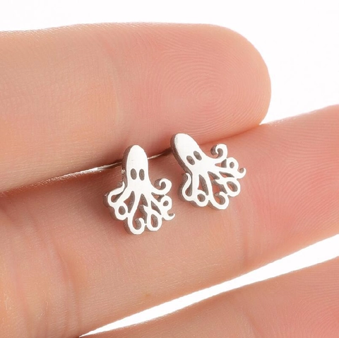 Pendientes de Botón de Acero Inoxidable con Forma de Pulpo para Mujer Joyería Minimalista con Forma de Animal Regalo de Moda Diaria