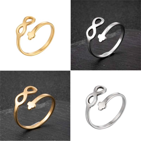 Simple Stainless Steel Infinity Cross Open Ring For Women Geometric Hollow Adjustable Finger Ring Fashion Jewelry Gift