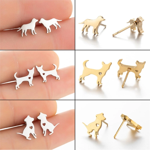 Minimalist Stainless Steel Dog Stud Earrings Cute Puppy Heart Cutout Animal Jewelry For Women Girls Fashion Accessory