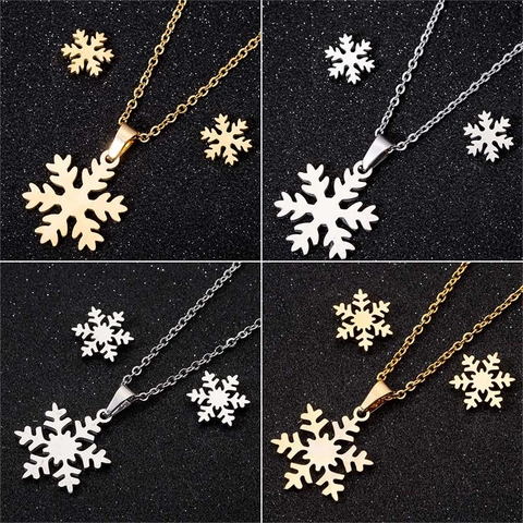 Edelstahl Schneeflocke Schmuckset Für Damen Weihnachten Minimalistisch Gold Silber Ohrstecker Anhänger Halskette Schmuck Set