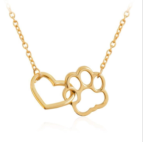 Copper Heart Paw Print Pendant Necklace Minimalist Animal Footprint Chain Fashion Jewelry For Women Gift