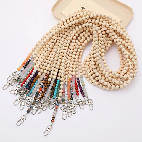 Cordón de Bandolera Hecho a Mano con Cuentas de Madera y Piedra Natural Cadena de Repuesto para Bolso Mujer Decoración de Teléfono