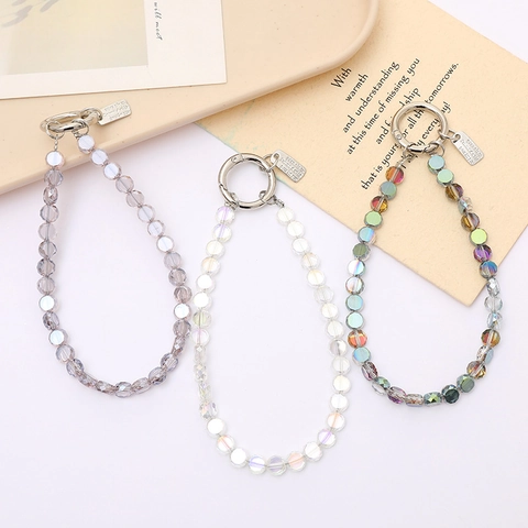 Llavero Elegante de Cuentas de Cristal Colgante de Bolso de Lujo para Mujer Cuentas de Vidrio Facetadas Correa de Teléfono de Moda