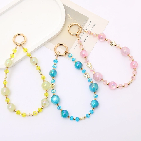 Mermaid Beaded Butterfly Phone Charm Wristlet Strap Colorful Acrylic Beads Bag Pendant Keychain For Women Girls Decoration