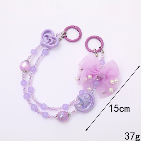 Handmade Crystal Beaded Bag Charm Tulip Star Moon Heart Pendant Wrist Phone Lanyard With Mesh Bow Artificial Pearl For Women