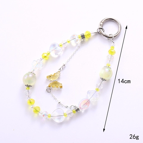 Handgemachter Perlen Schmetterling Herz Schlüsselanhänger Kreative Doppelkette Tasche Charme Acryl Perlen Telefon Anhänger