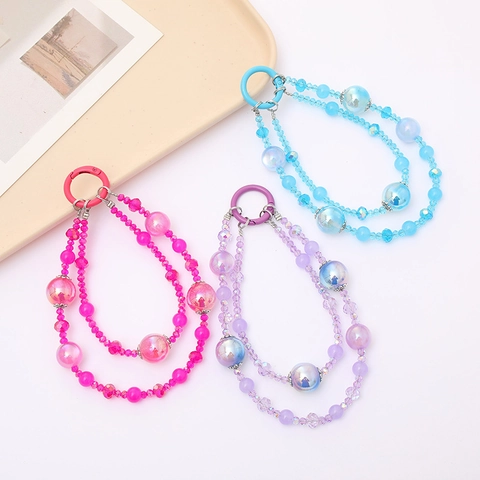 Schillernde Perlen Handgelenkschlaufe Handy Anhänger Doppelkette Meerjungfrau Stil Tasche Anhänger Schlüsselanhänger Für Damen Mode Accessoire
