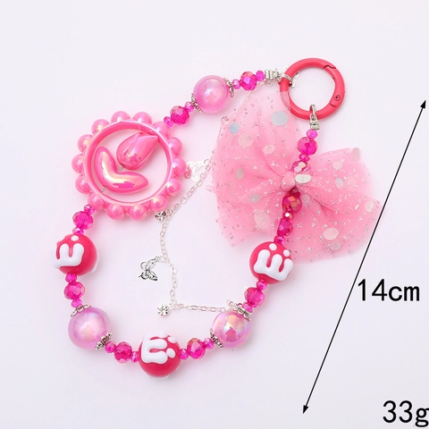 Sweet Acrylic Beaded Tulip Keychain For Women Cute Mesh Bowknot Flower Pendant Bag Charm Hand-beaded Phone Strap Decoration