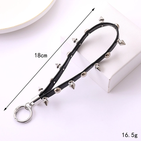 Punk Rivet PU Leather Phone Lanyard Personalized Gothic Style Keychain Bag Charm For Women Men Fashion Jewelry Accessories